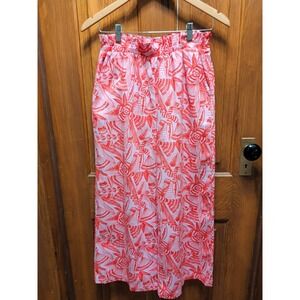 Kourt, Pink Red Floral Paperbag Waist Wide Leg Pants Size Small
